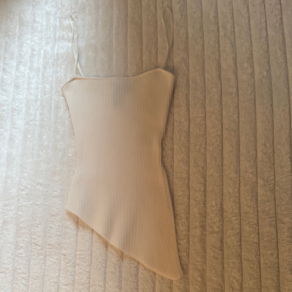 Windsor Cream Asymmetrical Ribbed Tank